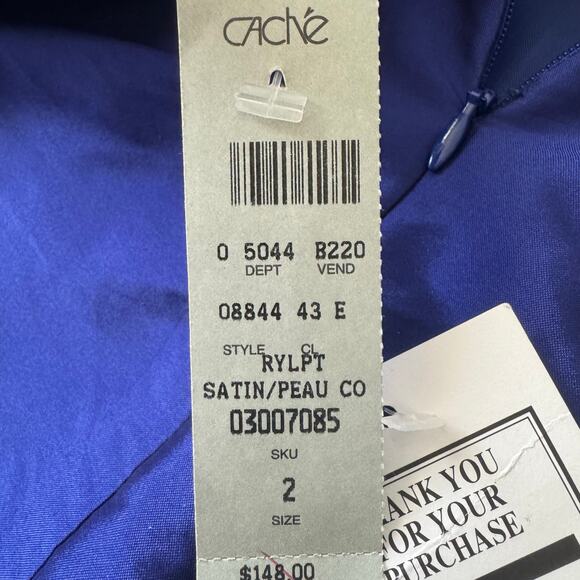Cache Royal Blue Satin Strapless Empire Waist Formal Mini Dress Sz 2 Cocktail - Picture 9 of 10